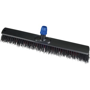 LUX Straßenbesenkopf Professional 2in1, 60 cm breit, mit schwarzen Borsten und blauem Stielansatz.