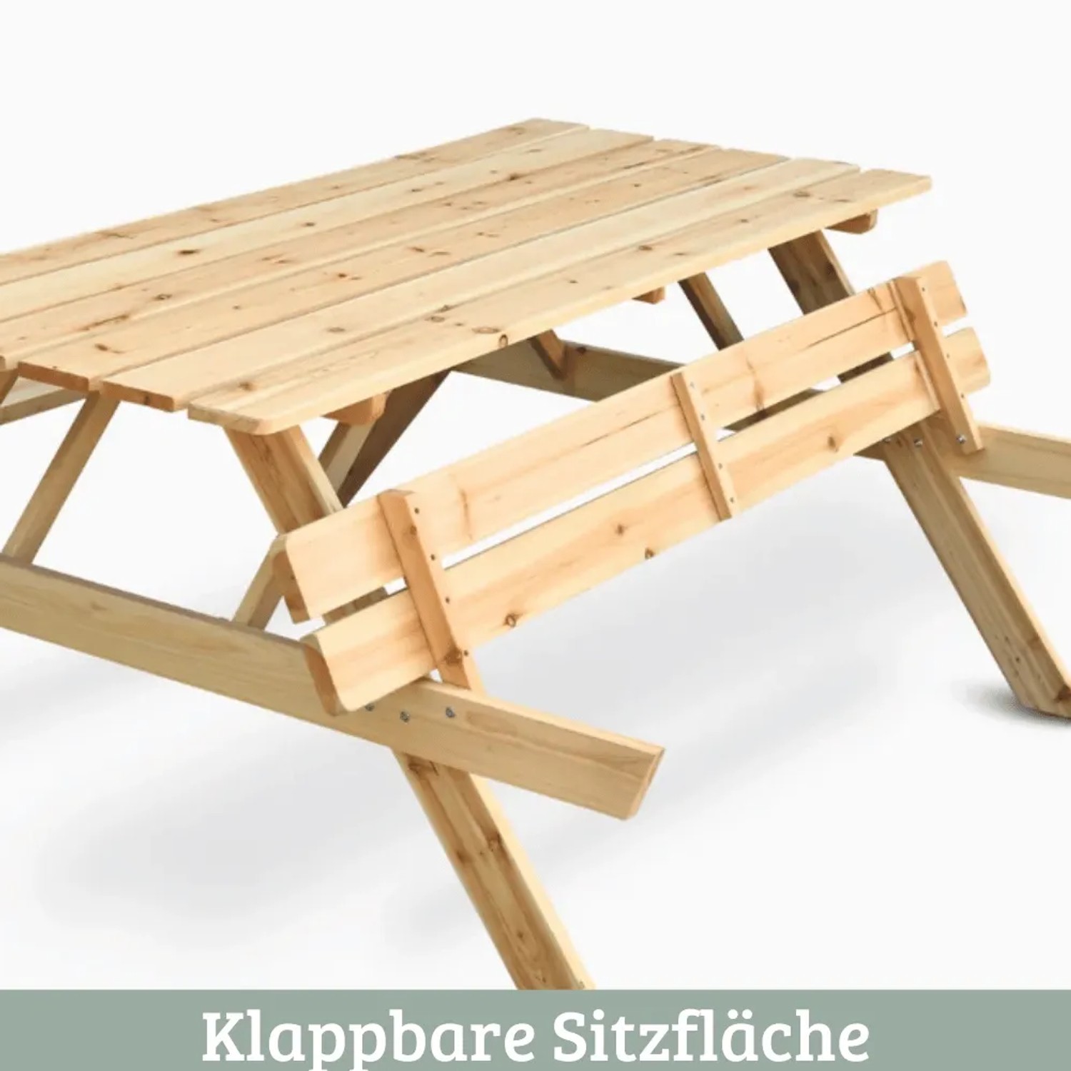 DELUKE Outdoor Picknicktisch KLEIS 140cm Massives Tannenholz Faltbare Sitze Picknickbank Sitzgruppe Aussen Bank Sitzbank Gartenbank_5