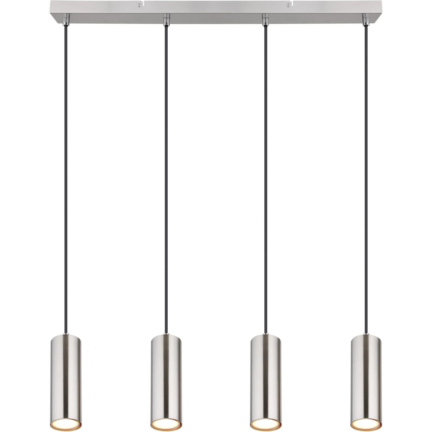 Nickel-matte 4-flammige Pendelleuchte Robby, moderne Hängeleuchte für GU10 Leuchtmittel.