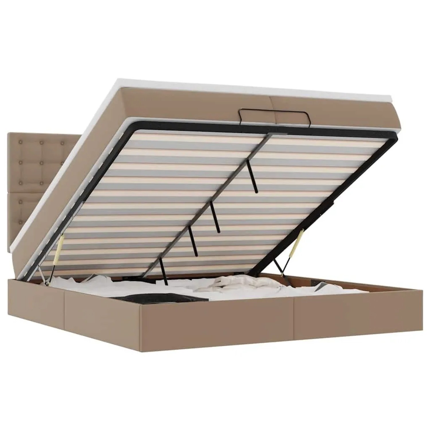 vidaXL Ottoman-Bett mit Matratzen LEDs Cappuccino 200x200cm Kunstleder 3313874