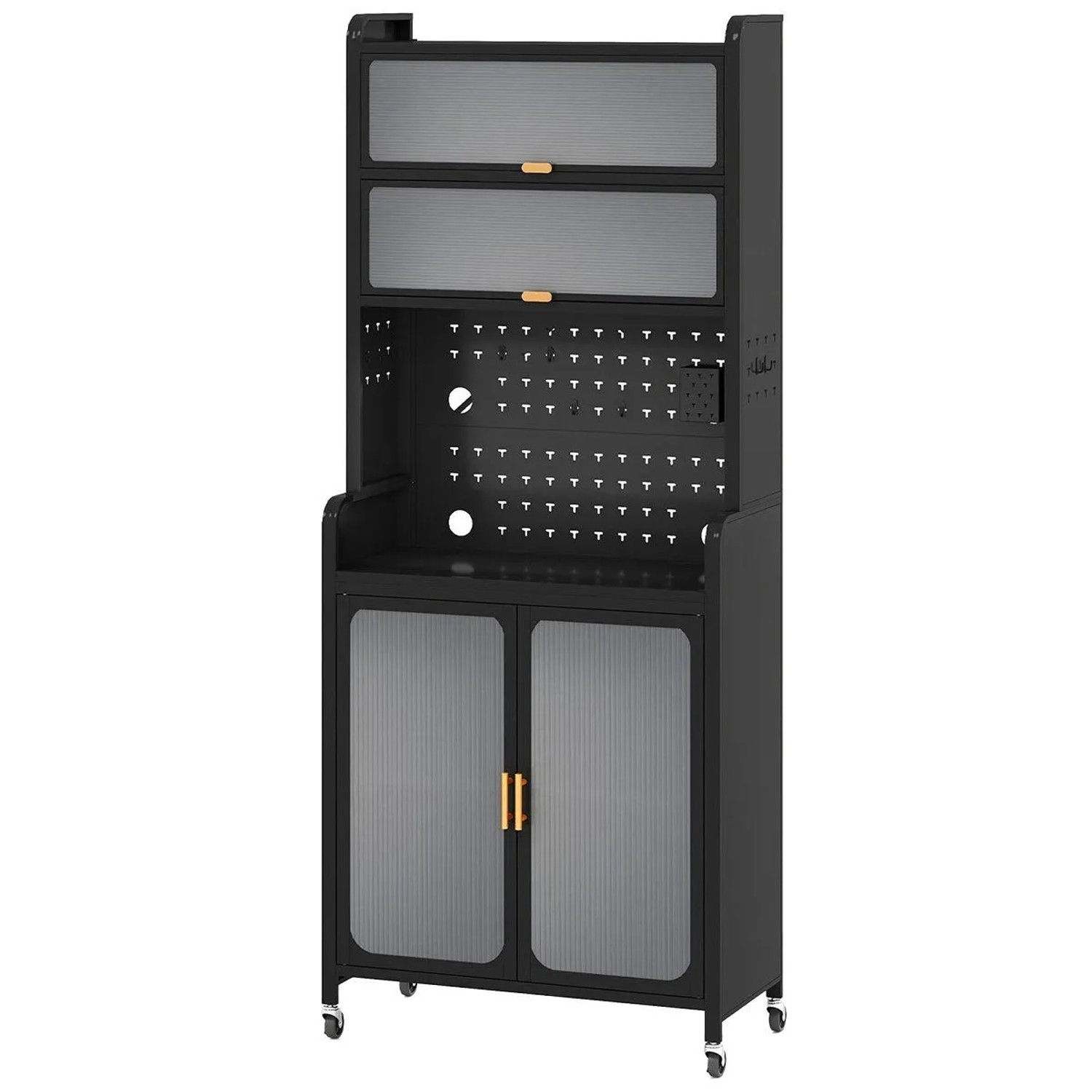 Costway Küchenschrank mit Rollen Küchenregal & Arbeitsplatte Schwarz