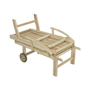 Zusammengeklappte, verstellbare Teak Sonnenliege LEON mit Rollen für Garten, Terrasse oder Pool.