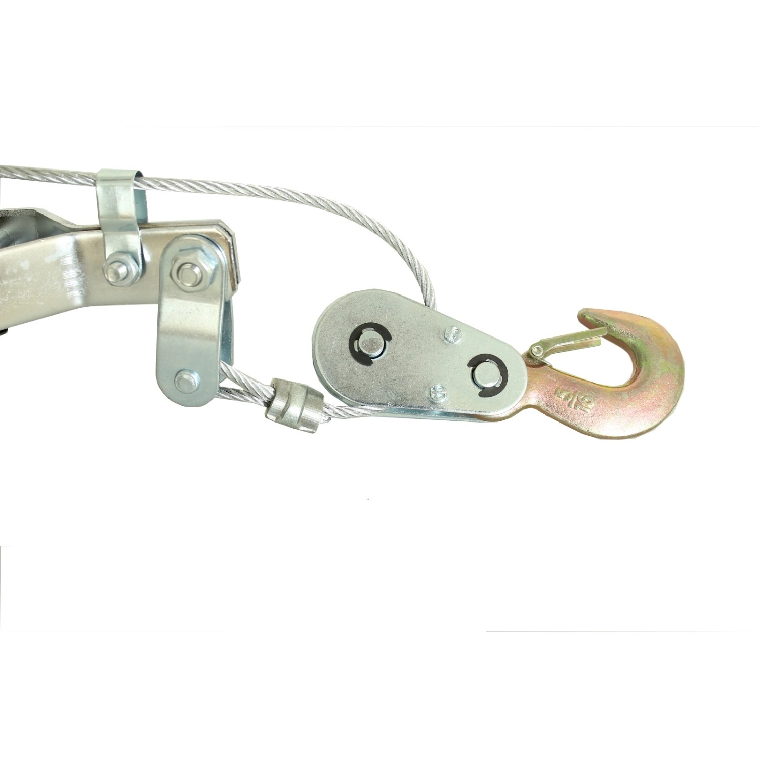 Detailaufnahme: TRUTZHOLM Seilzug mit Ratsche, 4t, mit verzinktem Haken und Stahlseil.