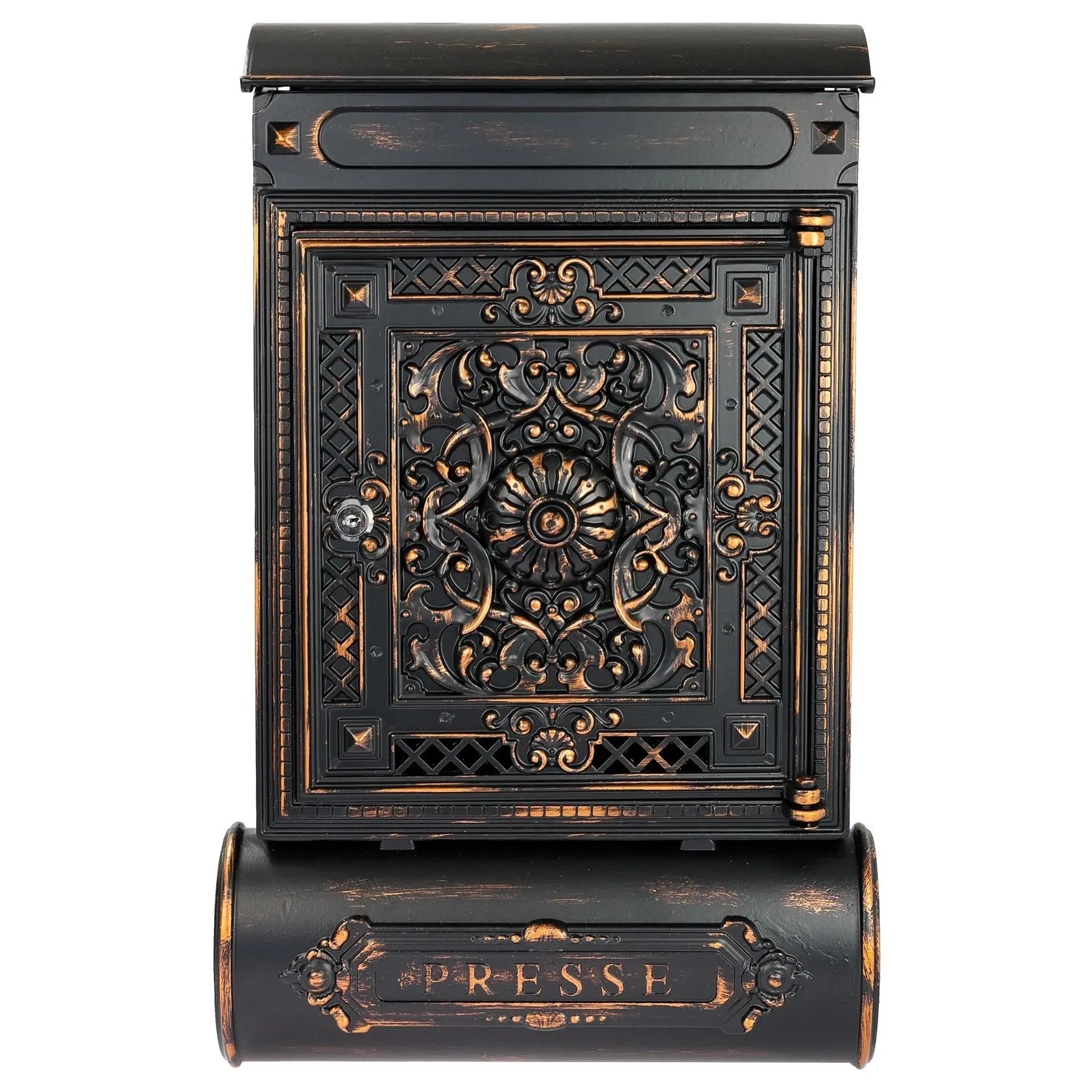 HMF 512-20 Briefkasten Antik Zeitungsfach Vintage Postkasten Aluguss  57 x 35 x 10 cm  Schwarz Kupfer