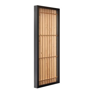 Gutta Seitenteil für Timber-Line Vordach aus Echtholz, 220 cm, mit schwarzem Rahmen und Holzlamellen.