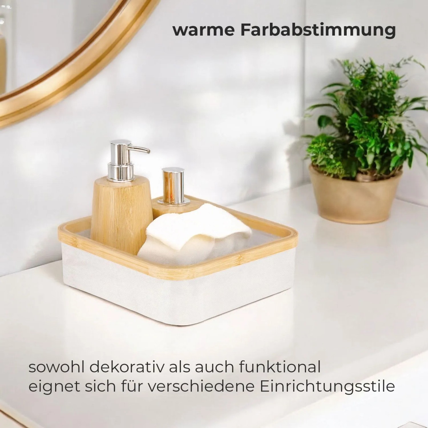 osoltus Badezimmer Box Nelson 2x Bambus Aufbewahrungskorb Beige 4 Fächer_7