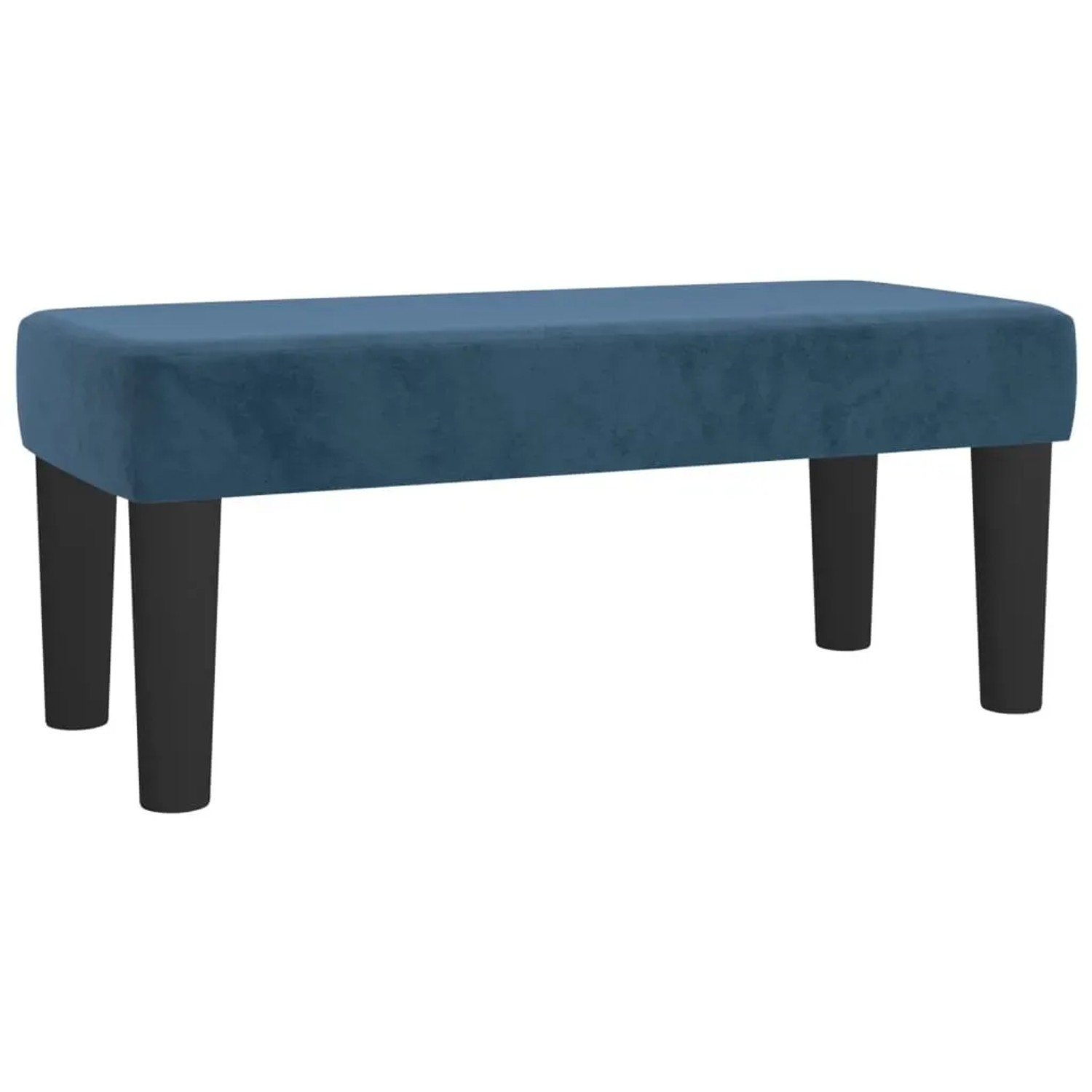 Dunkelblaue Samt-Bank, Teil des vidaXL Boxspringbett-Sets, mit schwarzen Füßen.