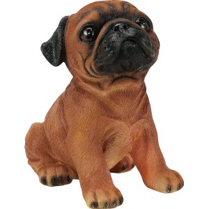 Sitzender Deko-Mops aus Polyresin, dunkelbraun, für Garten und Balkon.