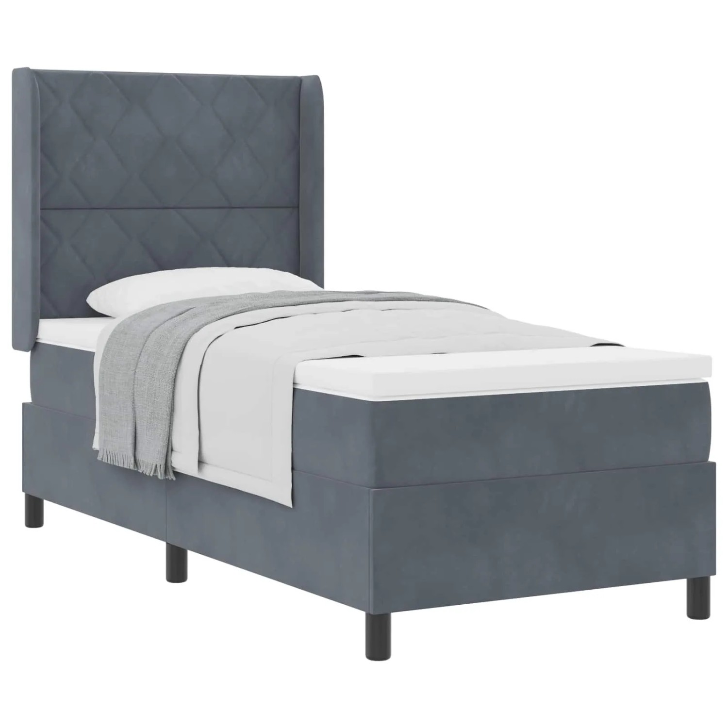 vidaXL Boxspringbett mit Matratze Dunkelgrau 90 x 200 cm Samt 3342045