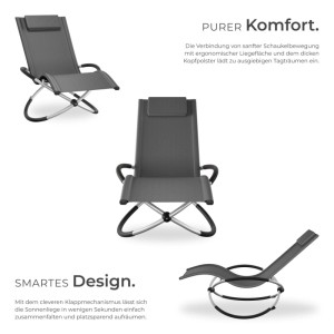 Tectake Sonnenliege Paulina Mit Textilene Ergonomisch  Atmungsaktiv  Widerstandsfähig und Faltbar  150 x 73 x 93 cm Grau