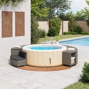 vidaXL Whirlpool-Umrandung Grau Poly Rattan und Massivholz Akazie 365615