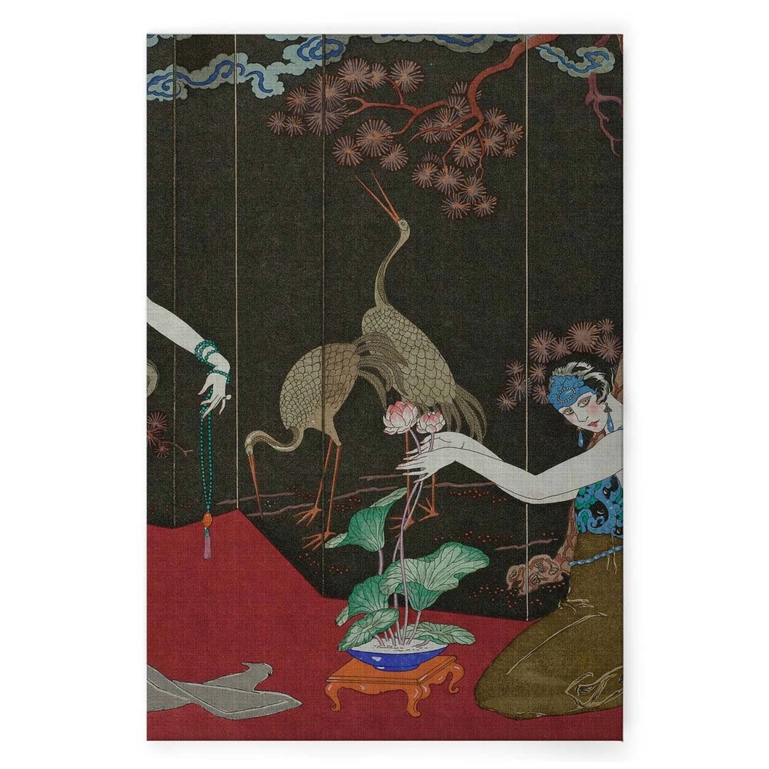 Bricoflor Wandbild Im Art Déco Stil Leinwandbild Chinesisch Mit Kranich Asiatisches Bild Schwarz Rot Im 20Er Jahre Stil