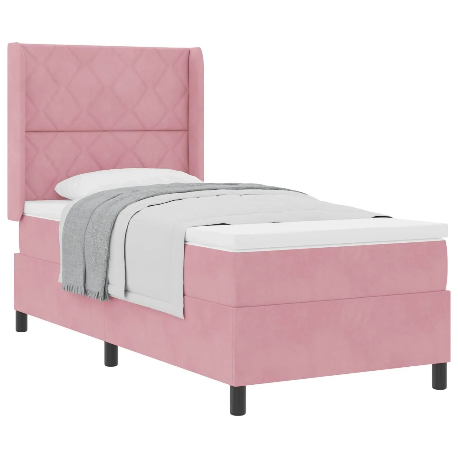vidaXL Boxspringbett mit Matratze mit Kopfteil Rosa 90 x 200 cm Samt 3342049