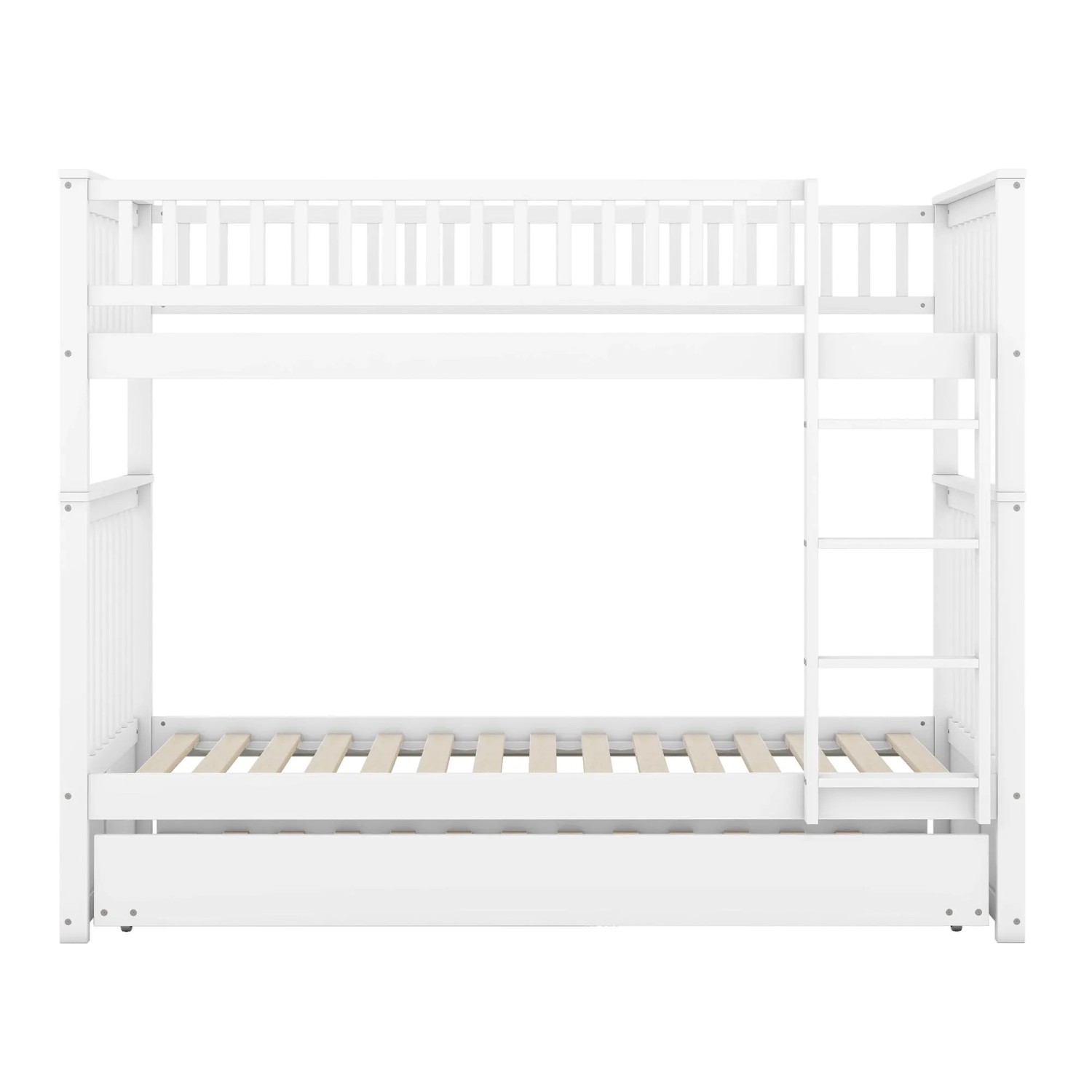 KOMHTOM Etagenbett 90x200Cm Kinderbett Mit Ausziehbett Hohe Geländer Und Stabile Treppe Kiefernholz+Mdf Weiß Ohne Matratze