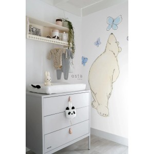 ESTAhome Fototapete Bär (beige, blau, lila) im Kinderzimmer.