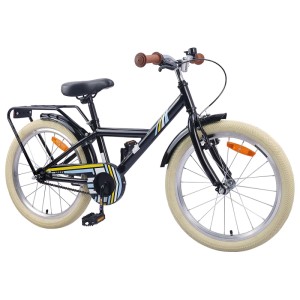 Schwarzes 20-Zoll-Kinderfahrrad von vidaXL für 6- bis 11-Jährige mit Gepäckträger und beigen Reifen.