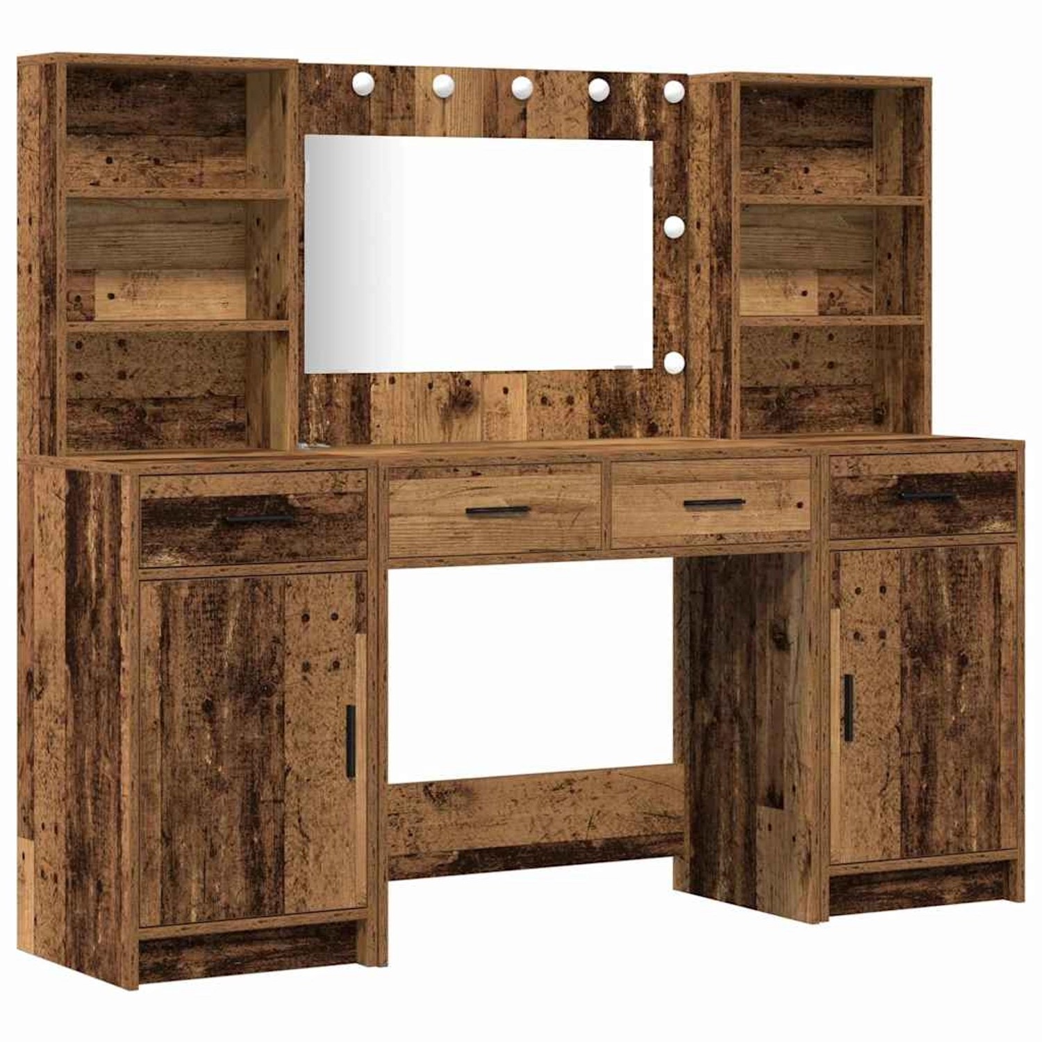 vidaXL Schminktisch Set mit Schubladen 3-Tlg Altholz Holzwerkstoff 3334288