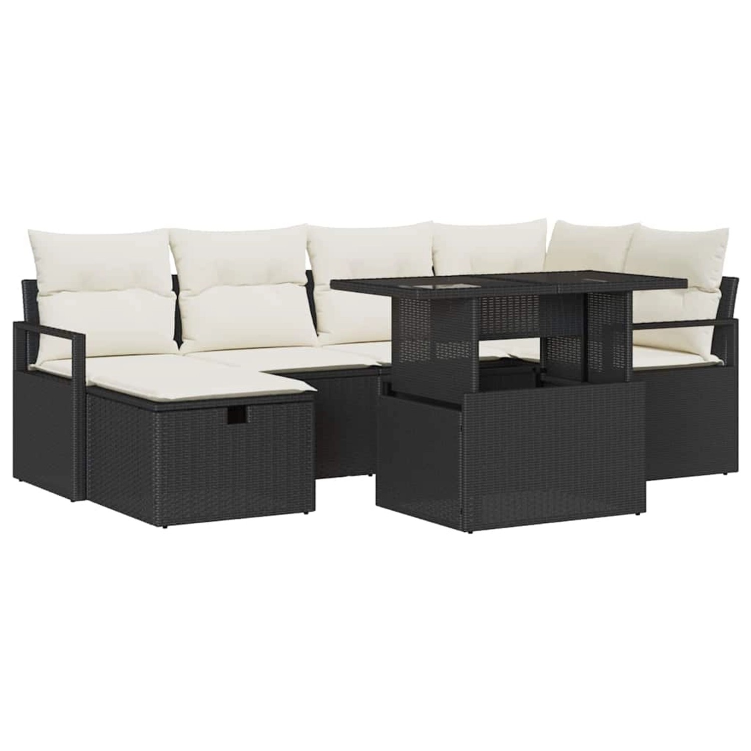 vidaXL Garten-Sofa-Set mit Kissen 7-Tlg Schwarz Poly Rattan 3359794 günstig online kaufen