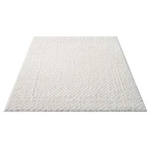 Hochflor Teppich Nara-627, 80x150 cm, Pastell-Creme mit Rautenmuster.