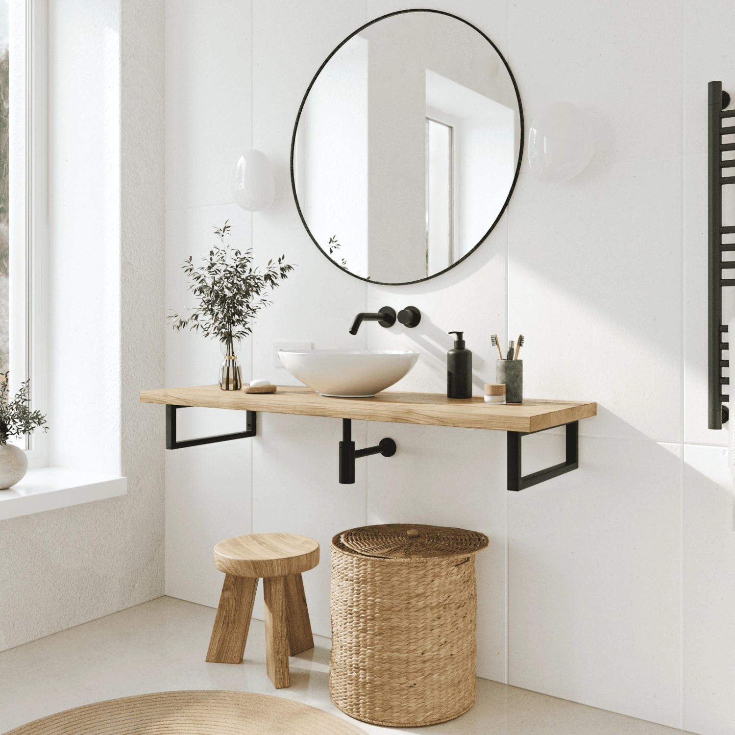 HEVVA Waschtischhalterung RHEIN 15 cm Hoch 20 cm Tief 2er Set Schwarz_5