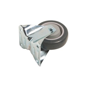 Transport-Bockrolle mit grauem Thermoplast-Gummirad, Ø 100 mm, Traglast 150 kg.