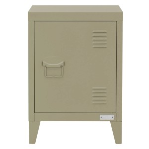 ML-Design Nachttisch Olive, 40x30x58 cm, Stahl, Industriedesign mit Tür und Lüftungsschlitzen.