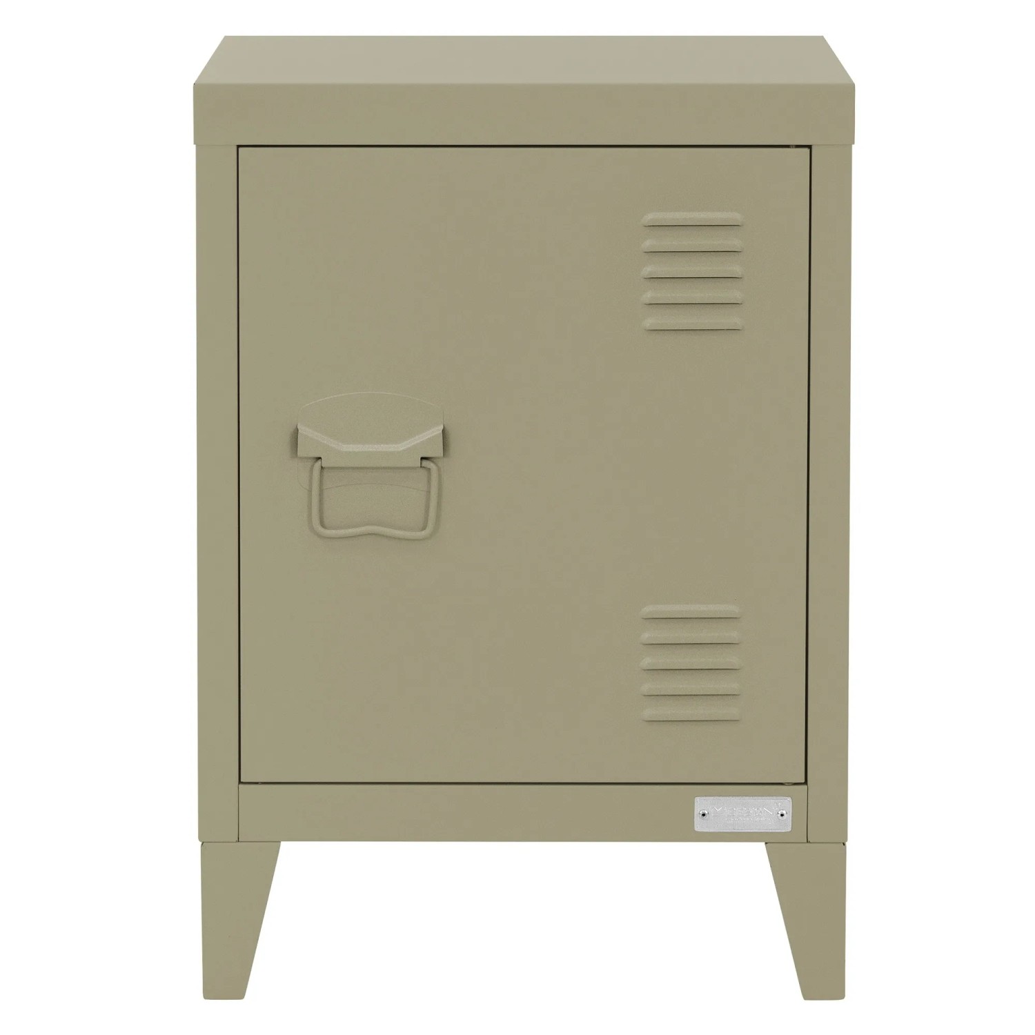 ML-Design Nachttisch Olive, 40x30x58 cm, Stahl, Industriedesign mit Tür und Lüftungsschlitzen.
