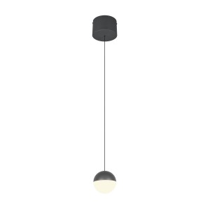 Moderne anthrazitfarbene LED-Pendelleuchte Senta mit schwebender Kugel-Lichtquelle.