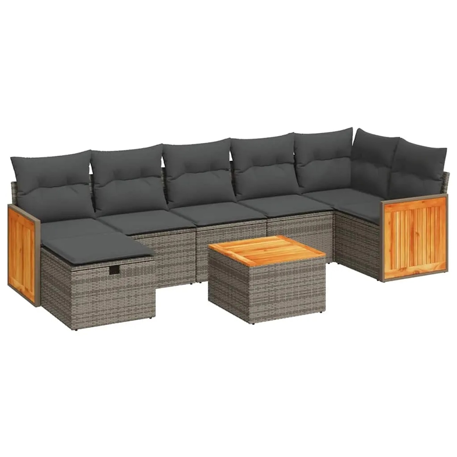 vidaXL 8-Tlg Garten-Sofagarnitur mit Kissen Grau Poly Rattan 3326050