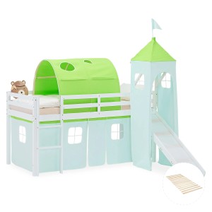 Homestyle4u Kinder Hochbett 90x200 Rutsche Lattenrost Grün Kinderbett 2977