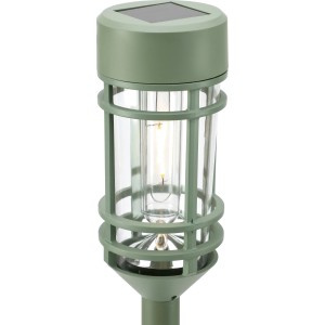 Grüner Solar-LED-Dekospieß im Laternen-Design, 48cm hoch, für Garten und Balkon.