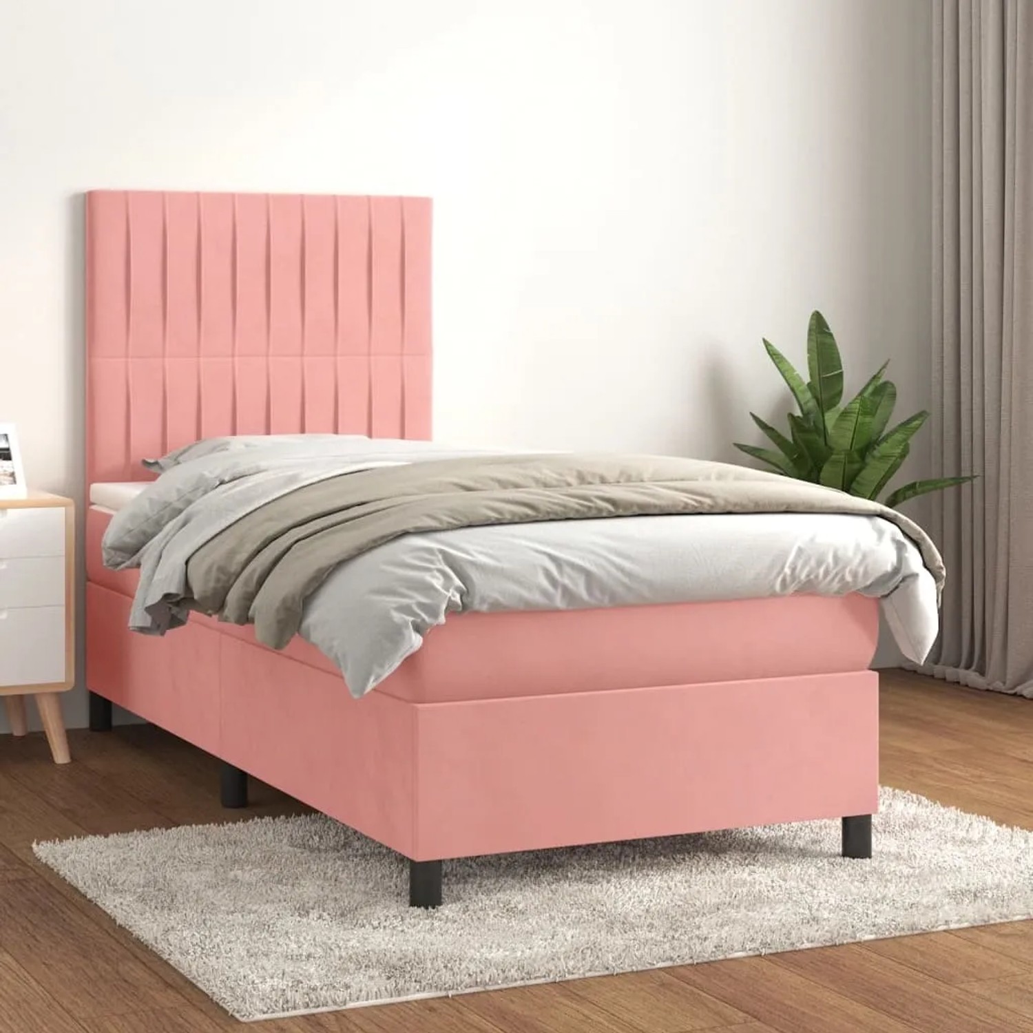 Rosa vidaXL Boxspringbett (80x200 cm) mit Samtbezug, Matratze und Kopfteil.