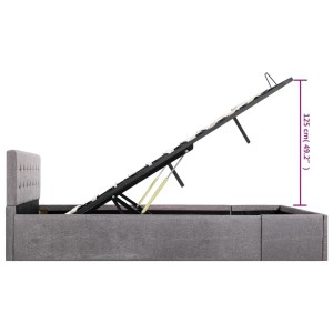 vidaXL Stauraumbett, hydraulisch, taupefarben, Stoff, 140x200 cm, mit geöffnetem Bettkasten.
