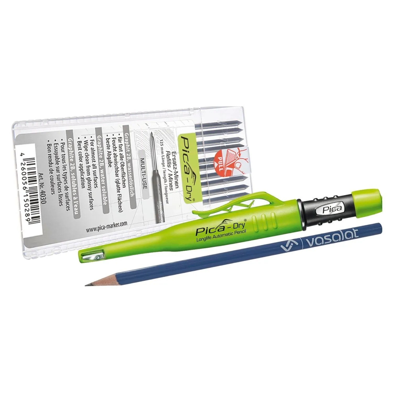 vasalat Set Pica Dry Tieflochmarker-Set Druckbleistift mit 10 Ersatzminen Graphit 2B