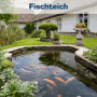 Teich mit Goldfischen im Garten, betrieben mit einer Kerry Electronics Teichpumpe.