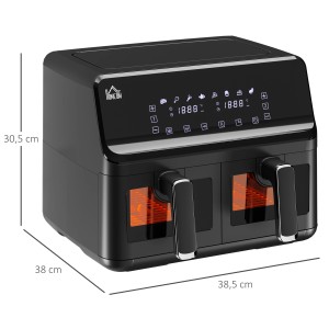 HOMCOM Heißluftfritteuse, schwarz, mit zwei Garbehältern und digitalem Display. Haushaltsgerät.