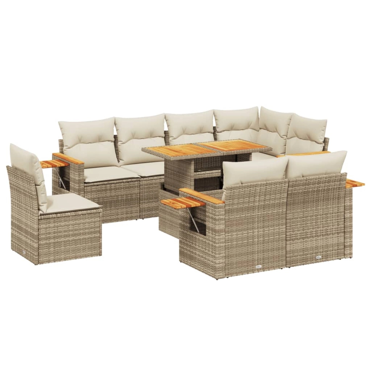 vidaXL 9-Tlg Garten-Sofagarnitur mit Kissen Beige Poly Rattan 3273613 günstig online kaufen