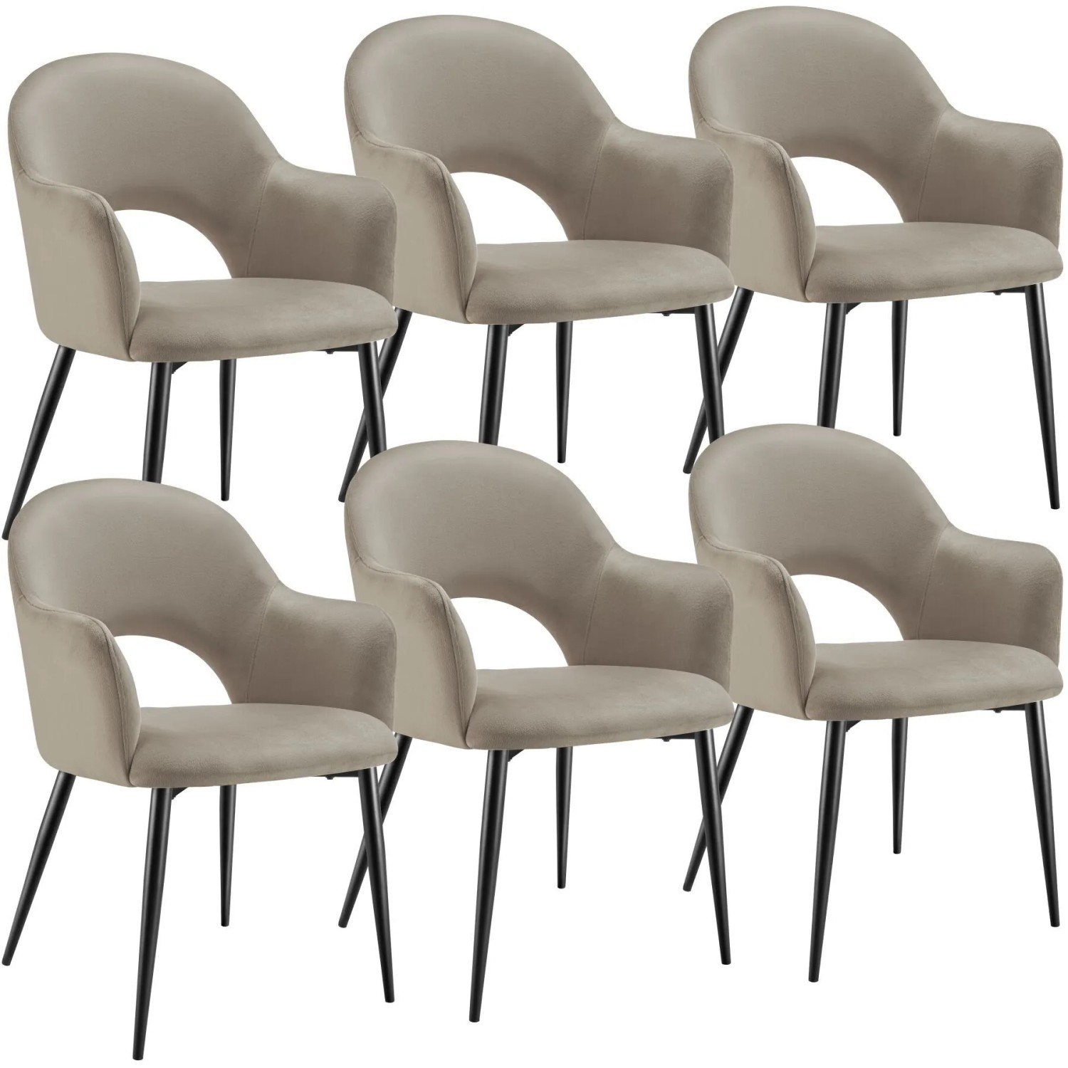 Tectake Armlehnstuhl Sachel In Samtoptik  Gepolstert Durchgehende Lehne 6Er Set 61 50 x 57 x 87 50 cm Taupe