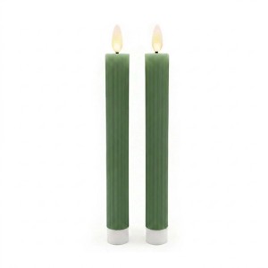 2er Set Relaxdays LED-Stabkerzen in Khaki, 25 cm hoch, mit flackernder, flammenloser LED-Flamme und Timer.