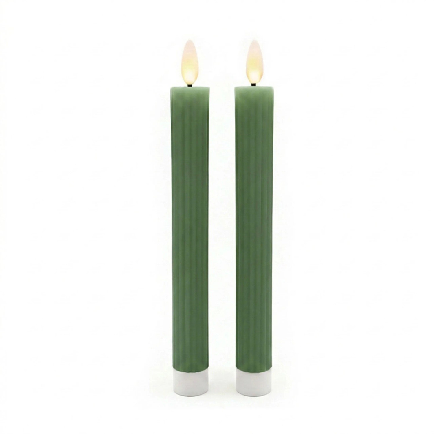 Relaxdays Stabkerzen 2er Set Echtwachs Kunststoff Khaki LED Flammenlos Timer 25 cm x 2 cm
