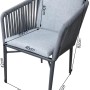 Acamp Manhattan Armsessel Set, 4 Stück, anthrazit mit grauen Kissen und Maßangaben.