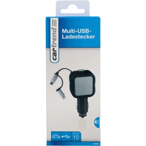 Cartrend Multi-USB-Ladestecker mit Micro USB/Lightning-Kabel in Verpackung.