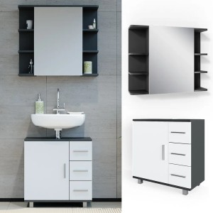 Vicco Badmöbel-Set Ilias, anthrazit/weiß, 2-teilig: Spiegelschrank und Waschbeckenunterschrank.