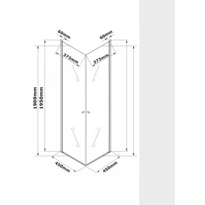 Technische Zeichnung der Glaszentrum Hagen L-Form Eckdusche 45x45x195cm.