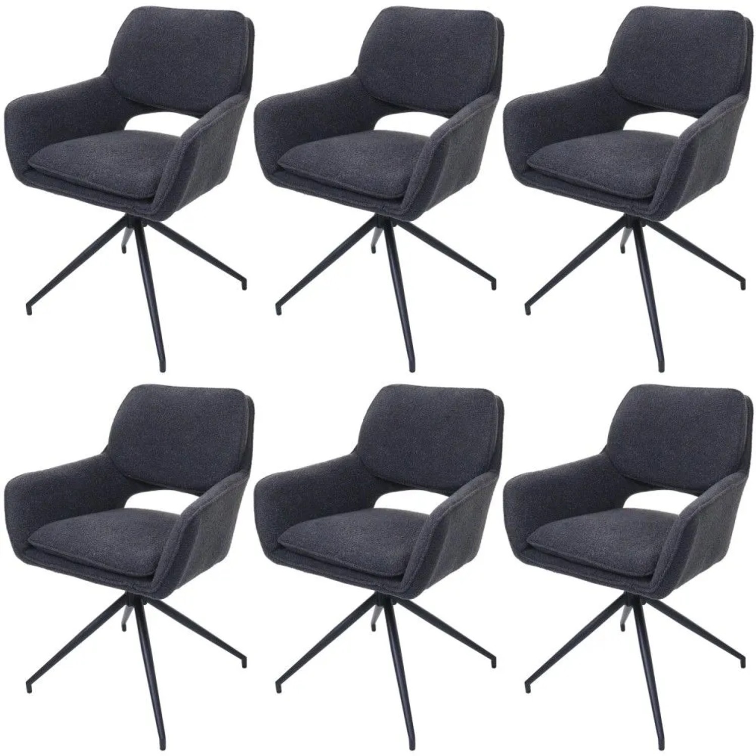 MCW Esszimmerstuhl N74 6er-Set Stoff Boucle 540g/m² Dunkelgrau