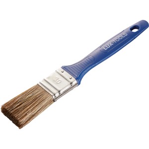 LUX Flachpinsel Lasur 30mm mit blauem Griff und Aufhängeöse.