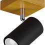 Schwarzer Trio Strahler Marley, 1-flammig, mit Holzsockel. Moderner Deckenspot für Wohnräume.