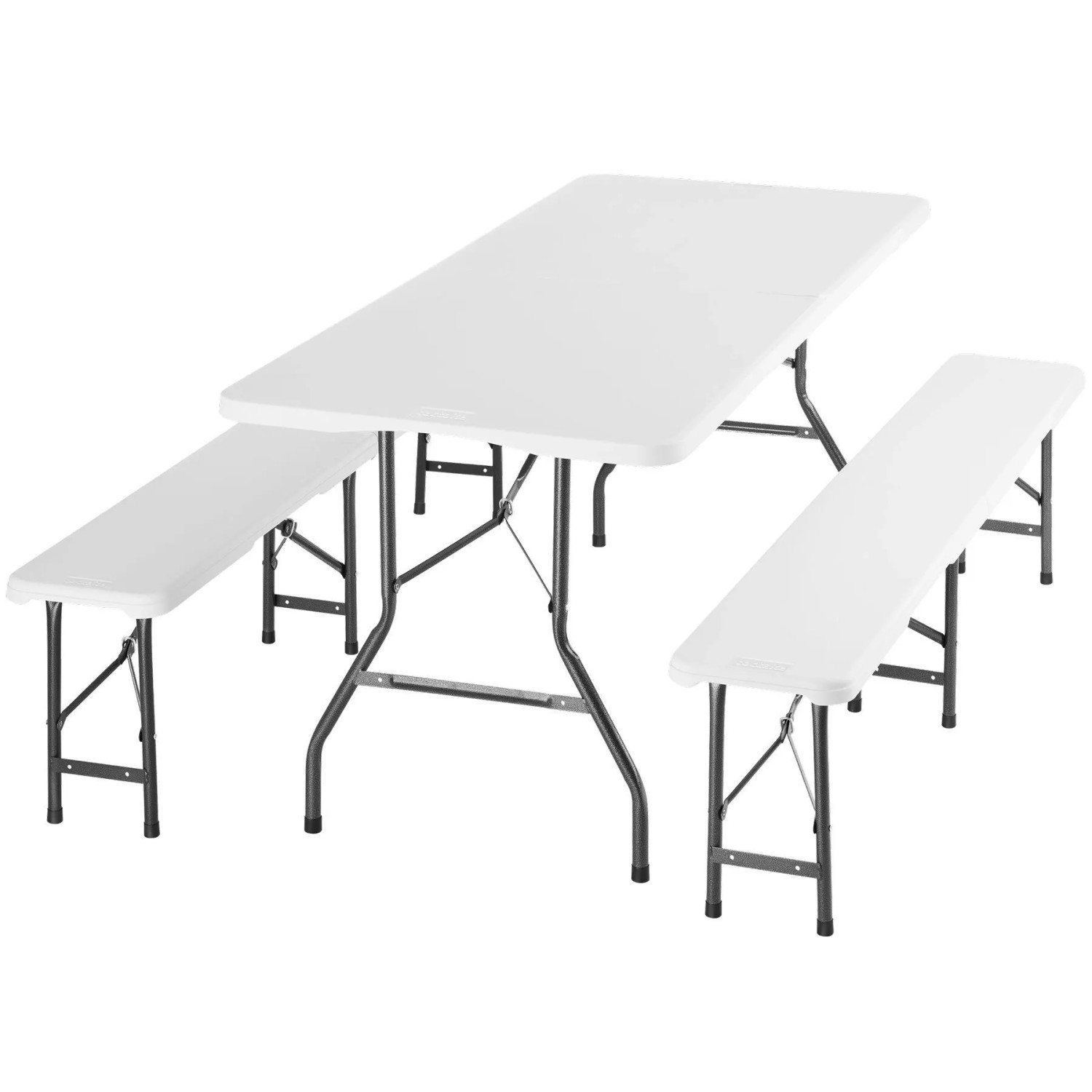 Tectake Bierzeltgarnitur Panja Klappbar  Wetterfest Robuster Kunststoff  Je Bank 500 kg Belastbarkeit  70 x 180 x 74 cm Weiß