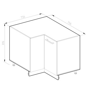 Skizze: Vicco Eckunterschrank R-Line, Sonoma/Weiß, 76 cm, Küchen Eckschrank ohne Arbeitsplatte.