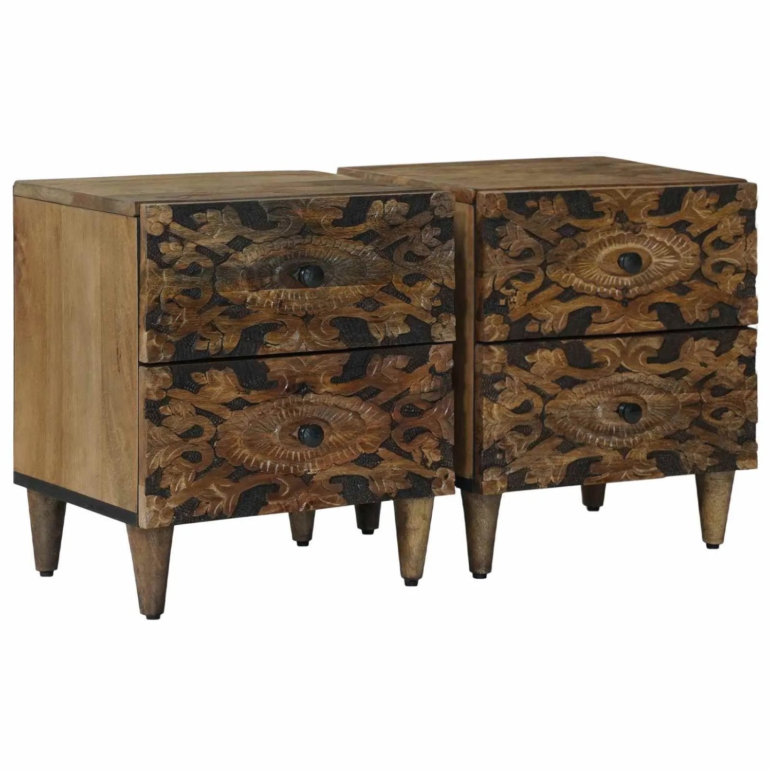 vidaXL Nachttisch 2 Stk Braun 40 x 33,5 x 46 cm Massivholz Mango 4018331
